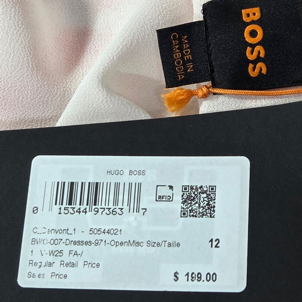 NWT BOSS Orange Print Long Sleeve Faux Wrap Dress - Picture 3 of 5